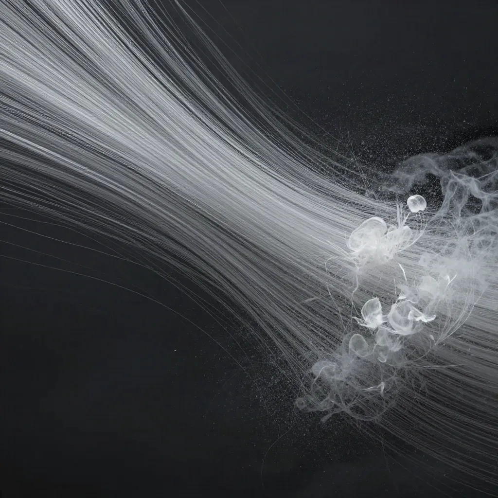 Silver filaments converge into a soft white bloom in deep graphite space.